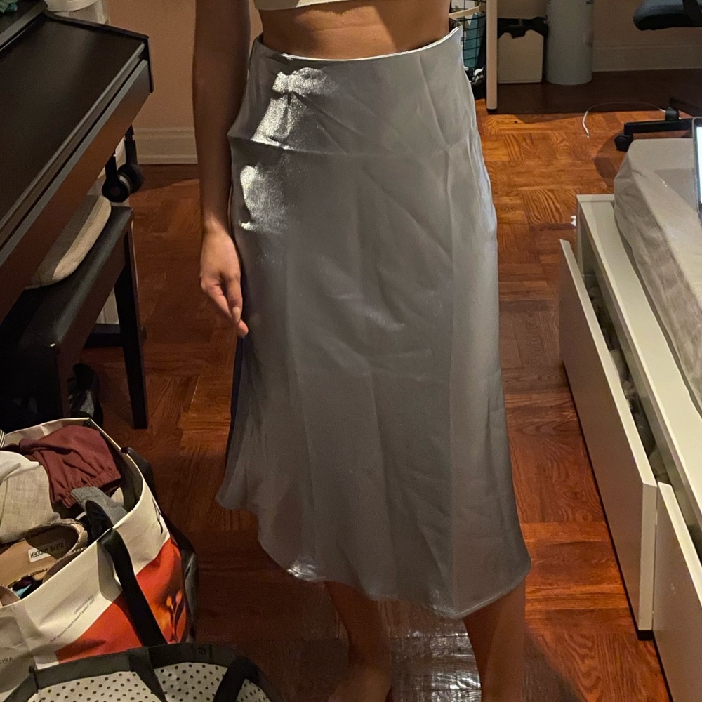 SHEIN Blue Satin Midi Skirt